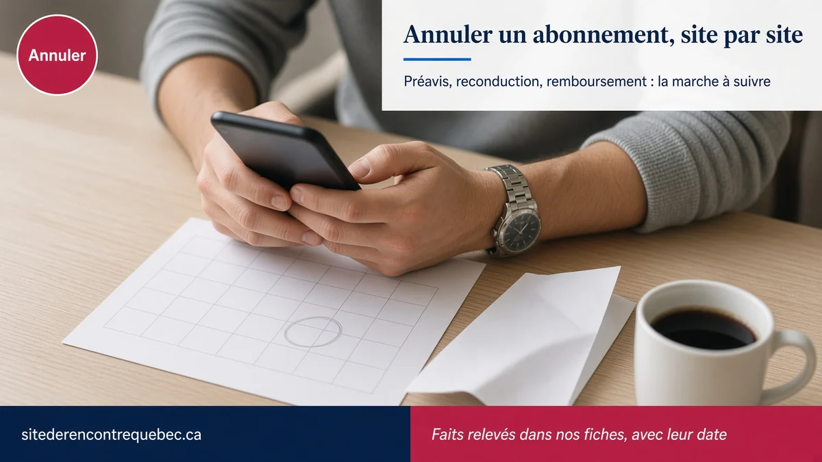 Mains tenant un téléphone ouvert sur des réglages de compte, à côté d’un calendrier avec une date encerclée
