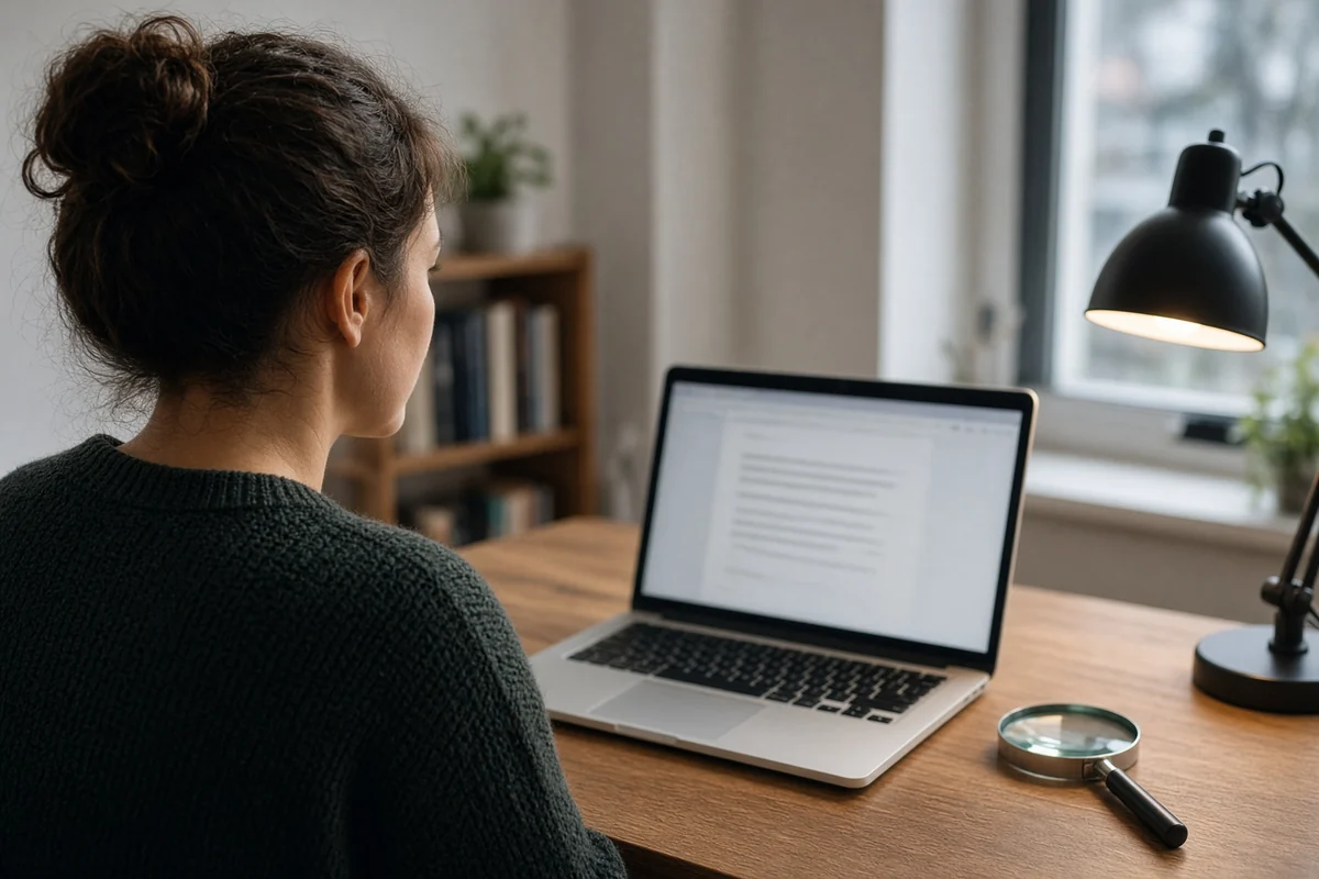 Ordinateur affichant des conditions d’utilisation, une loupe posée sur le clavier